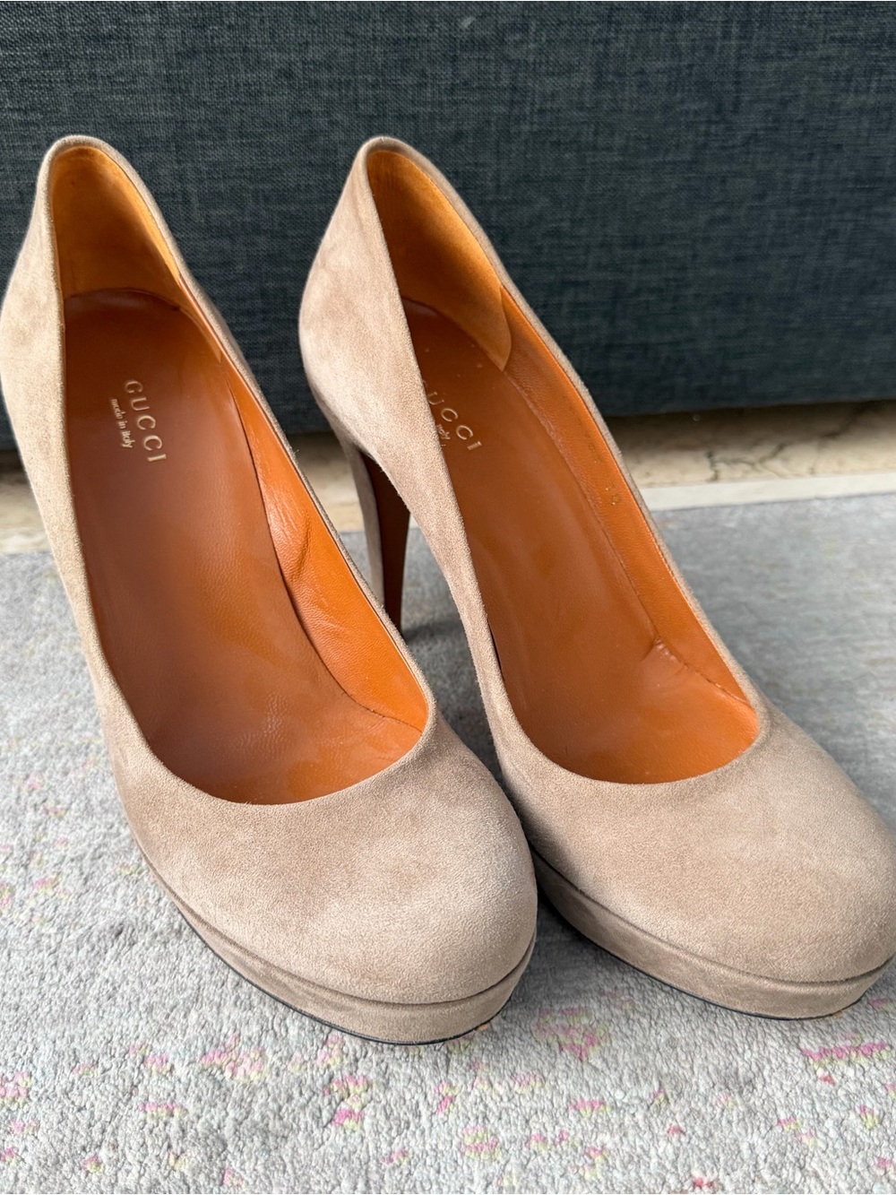 Gucci Taupe Suede Platform Pumps